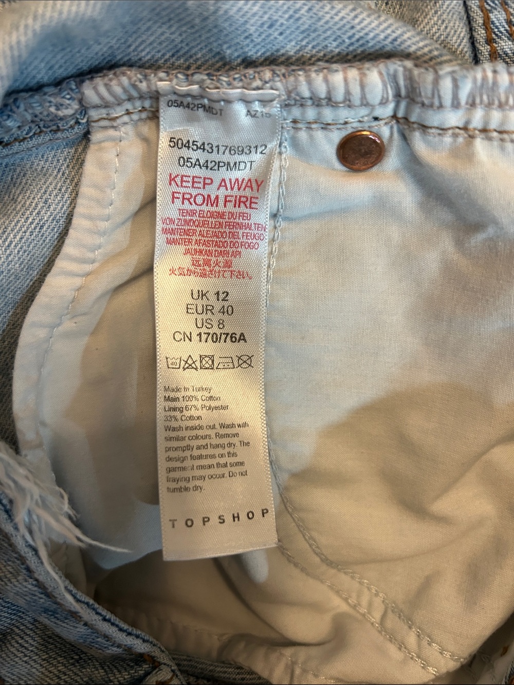 Topshop Light Blue Frayed Hem Denim Shorts - Picture 3 of 6